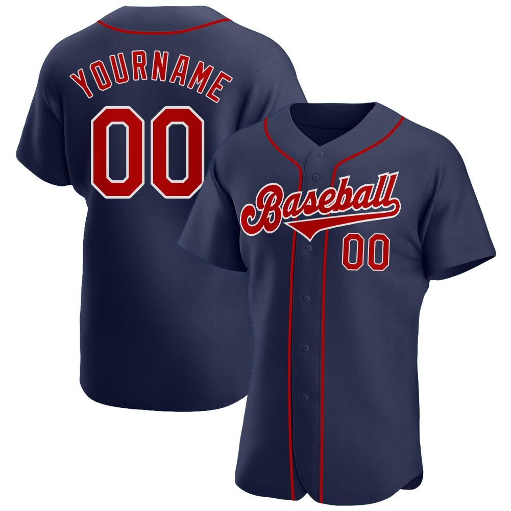 Custom Navy Redwhite Authentic Baseball Jersey 9X Print