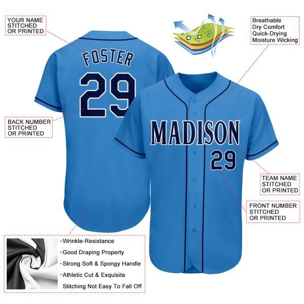 Custom Powder Blue Navywhite Authentic Baseball Jersey HighSportPrint