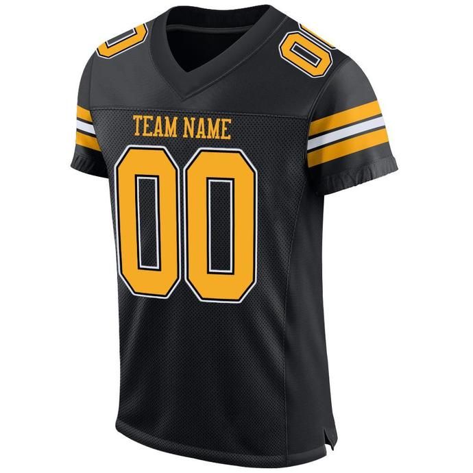 Custom Black Gold-white Mesh Authentic Football Jersey – 9X Print