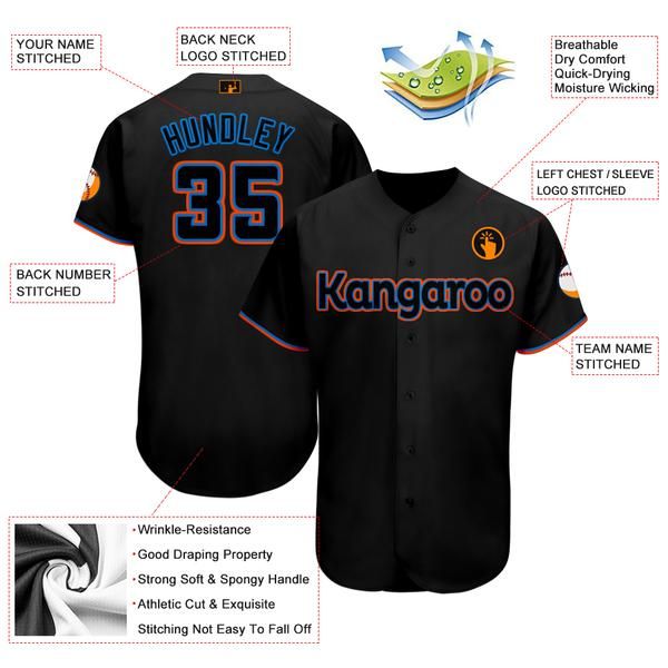 Custom Black Powder Blueorange Baseball Jersey 9X Print