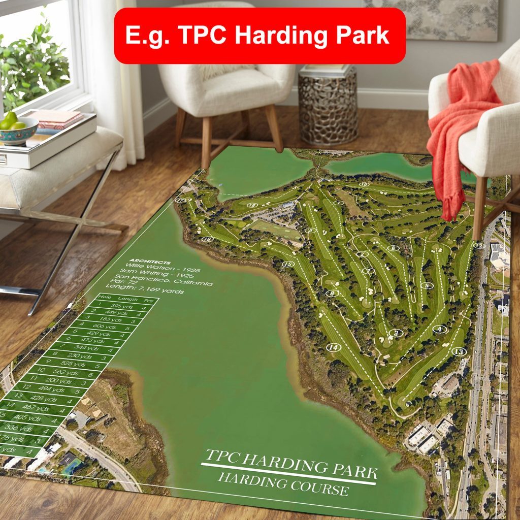 Personalized Your Golf Course 3D Map Area Rug 9X Print