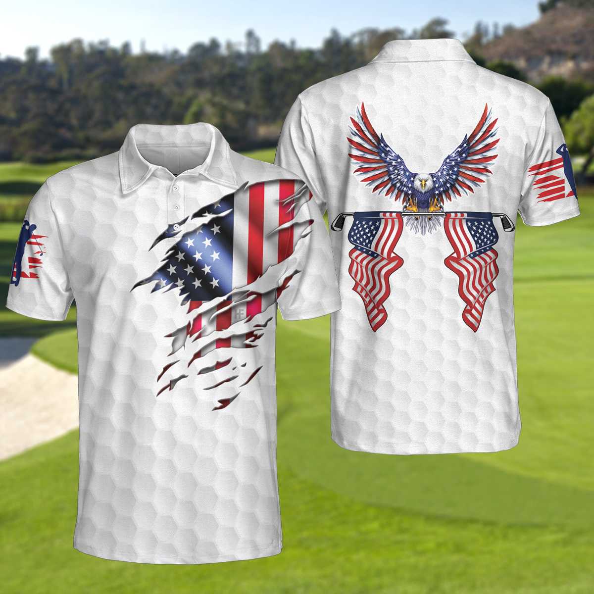 American Eagle Flag Golf Polo Shirt 9X Print
