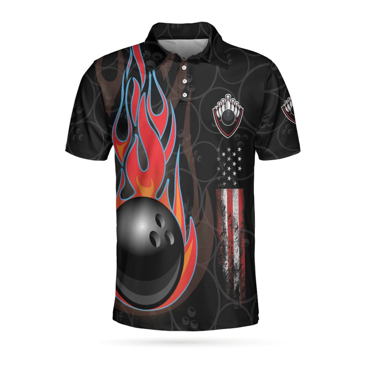 Bowling In Fire And American Flag Polo Shirt – 9X Print