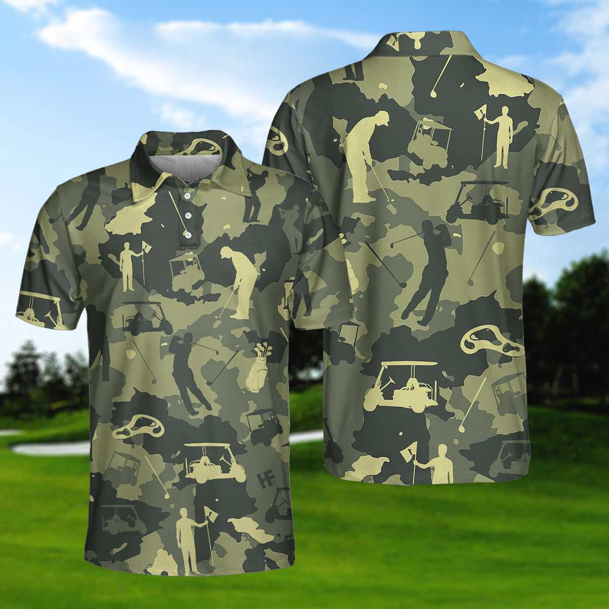 Camouflage Texture Golf Set Polo Shirt – 9X Print