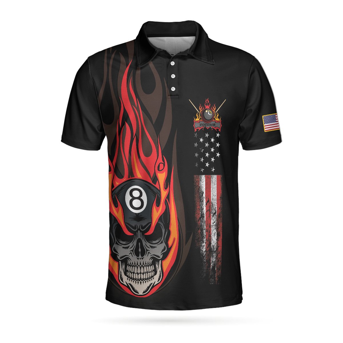 Flame Skull Billiards Pool Polo Shirt – 9X Print