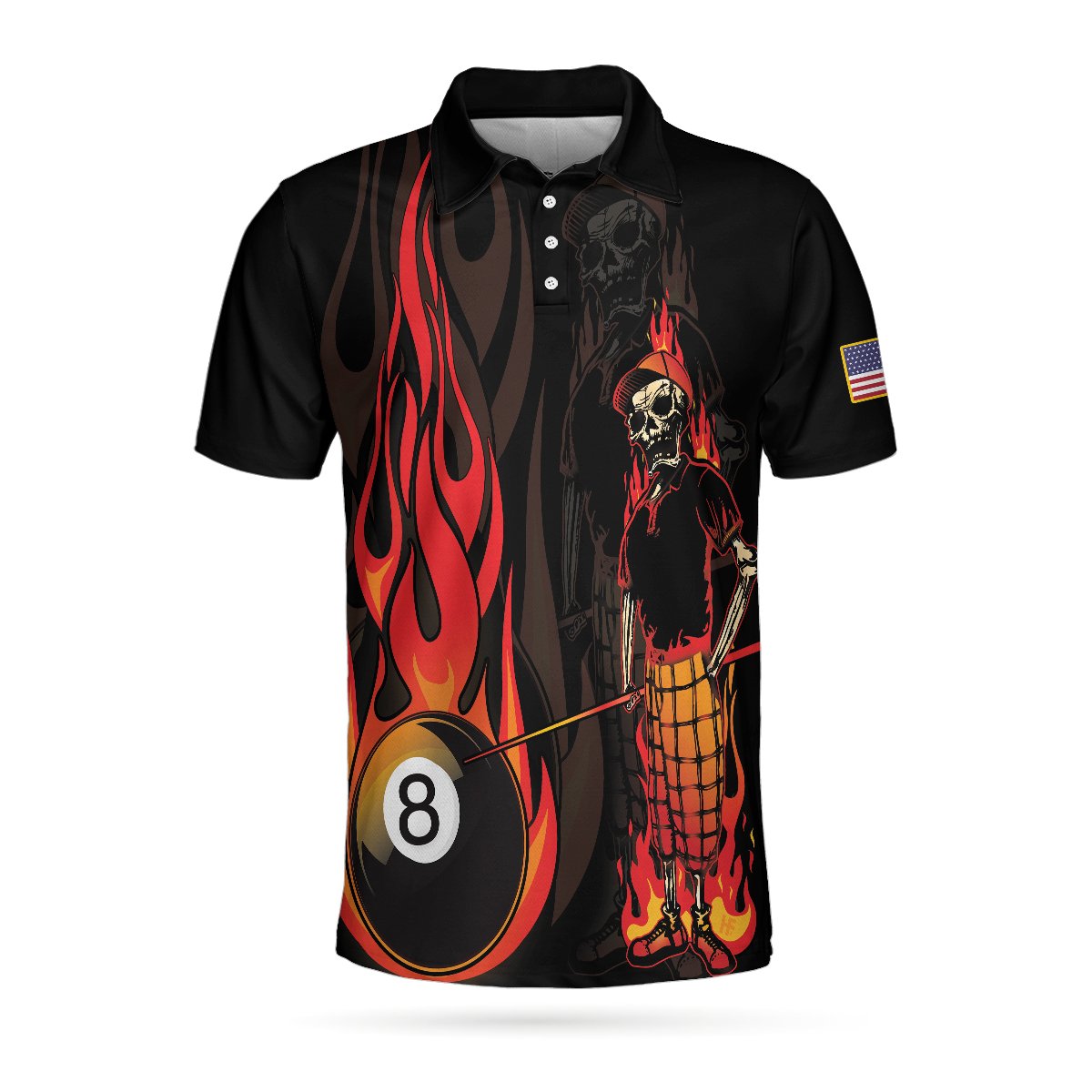 Mr Bones 8 Ball Billiards Polo Shirt – 9X Print