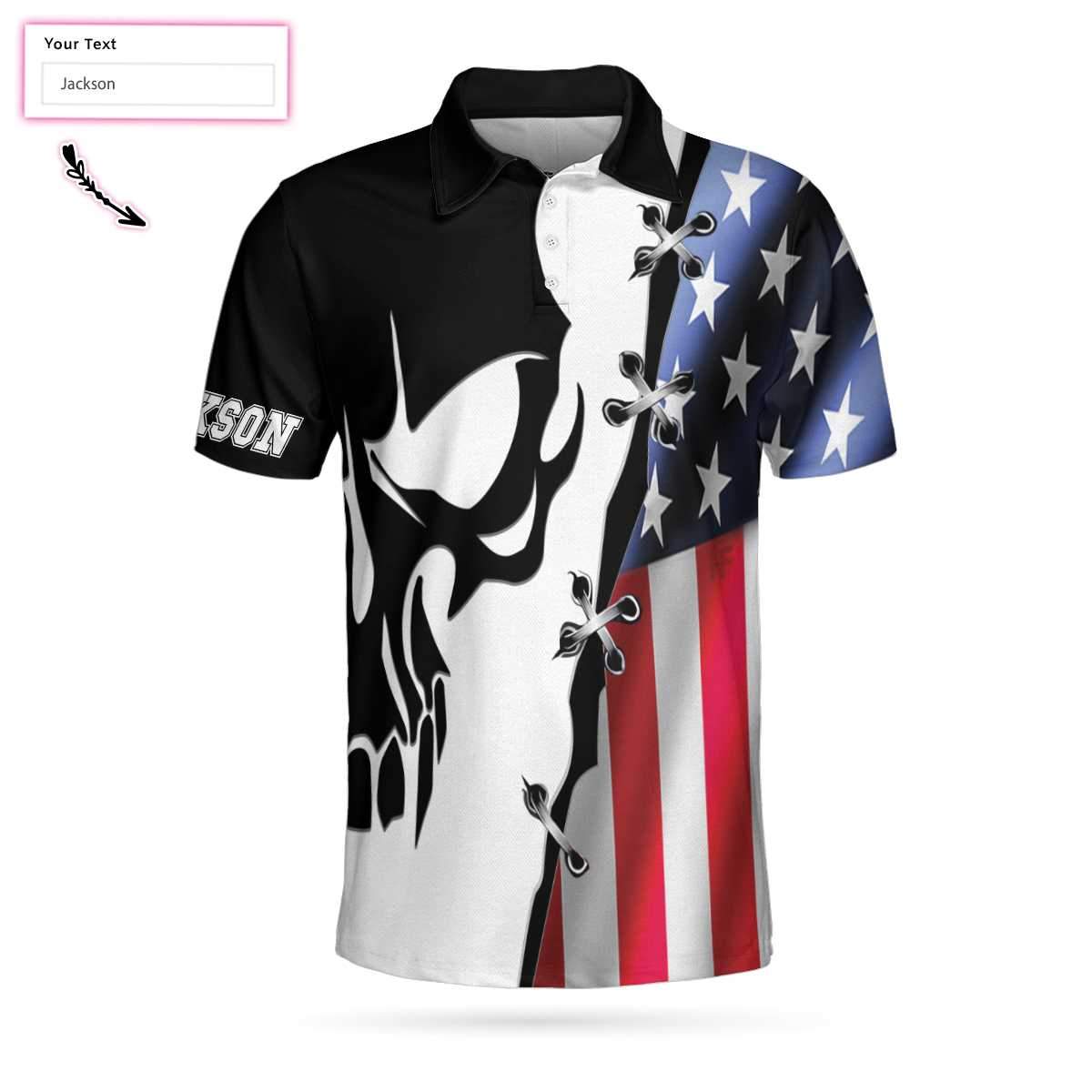 Personalized American Flag With Skull Billiards Custom Polo Shirt ...
