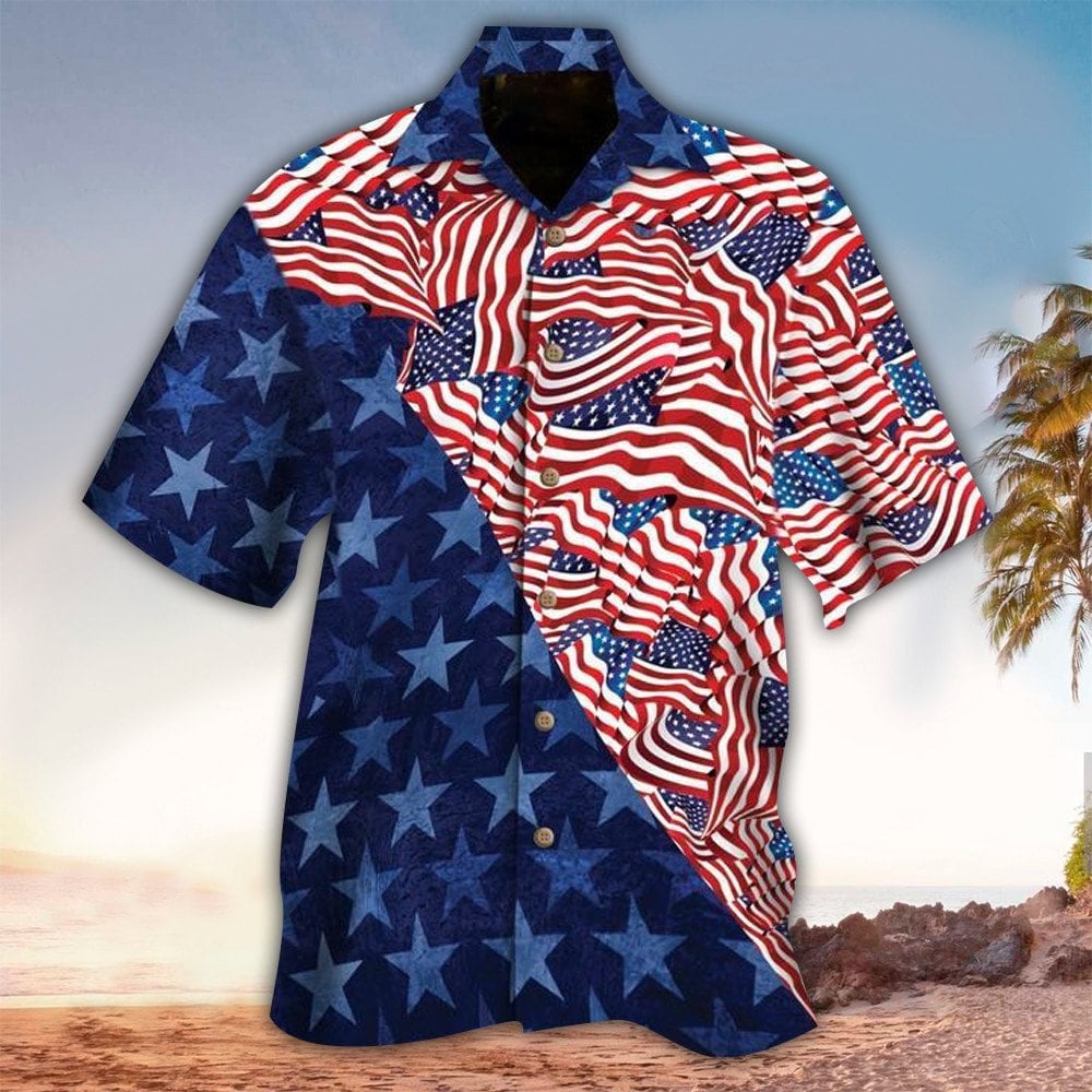 US Flag & Star Pattern 4th Of July Hawaiian Shirt WORKARTIDEA