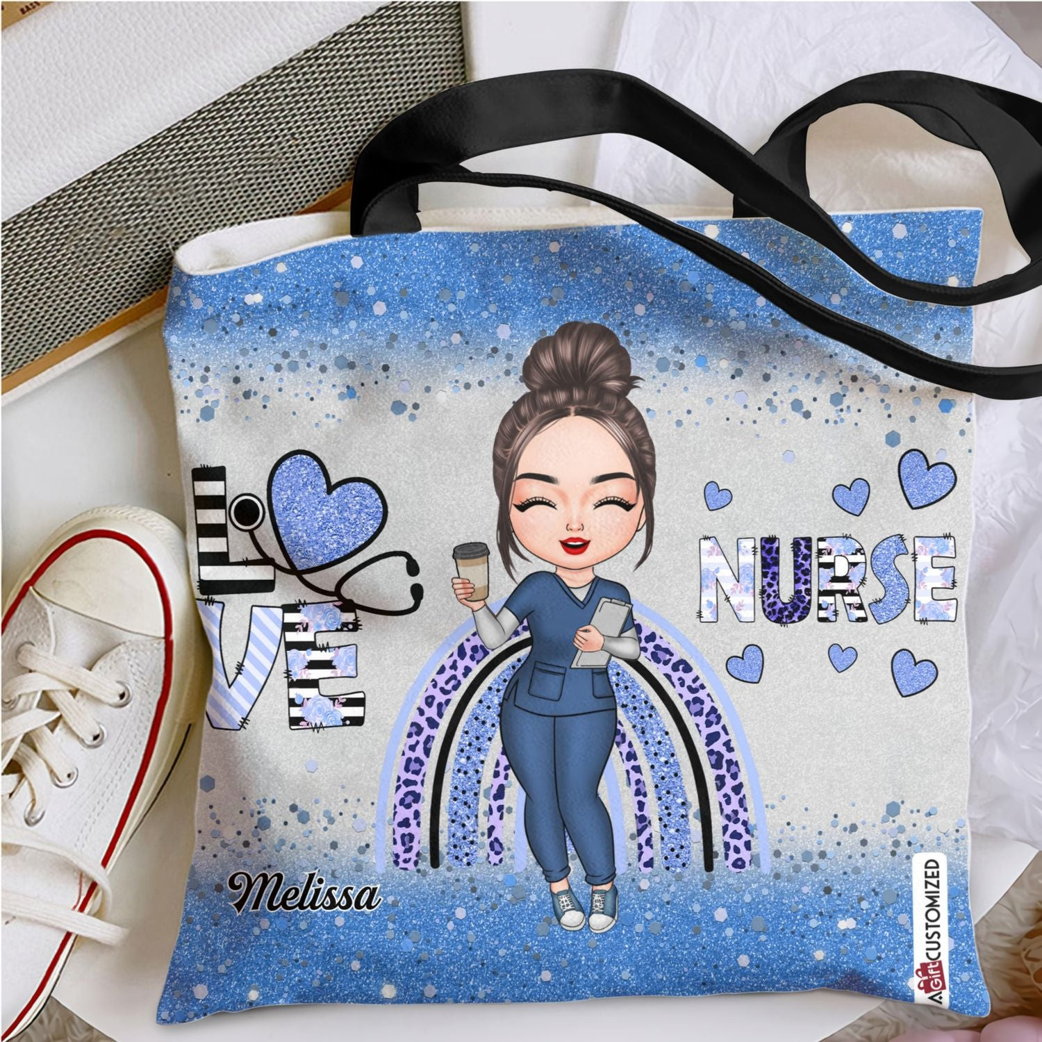 Custom Name Tote Bag, Gift For Nurses Tote Bag, Love Nurse Life Bag