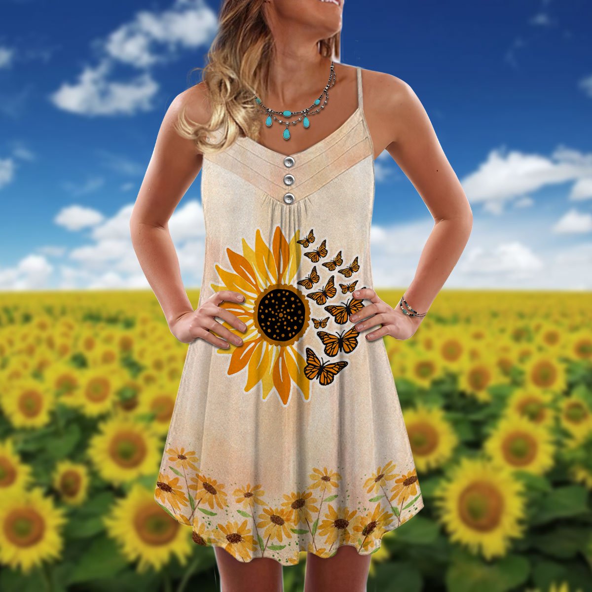 Butterfly And Sunflower Loves Summer &#8211 Summer Dress