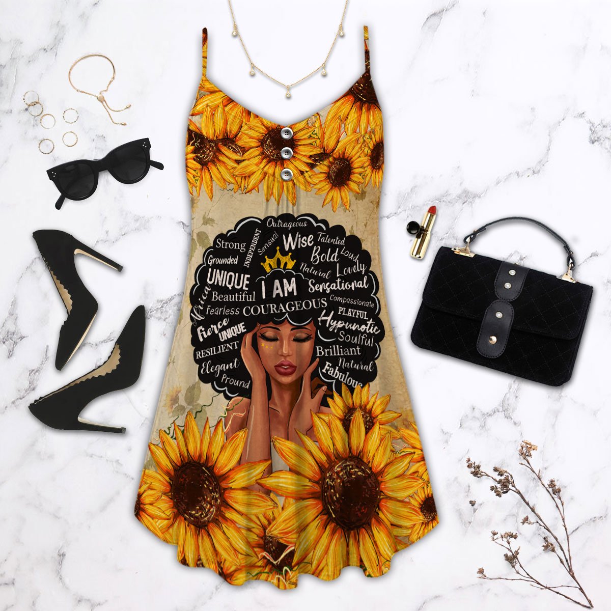 Black Women Faith With Sunflower &#8211  Summer Dress