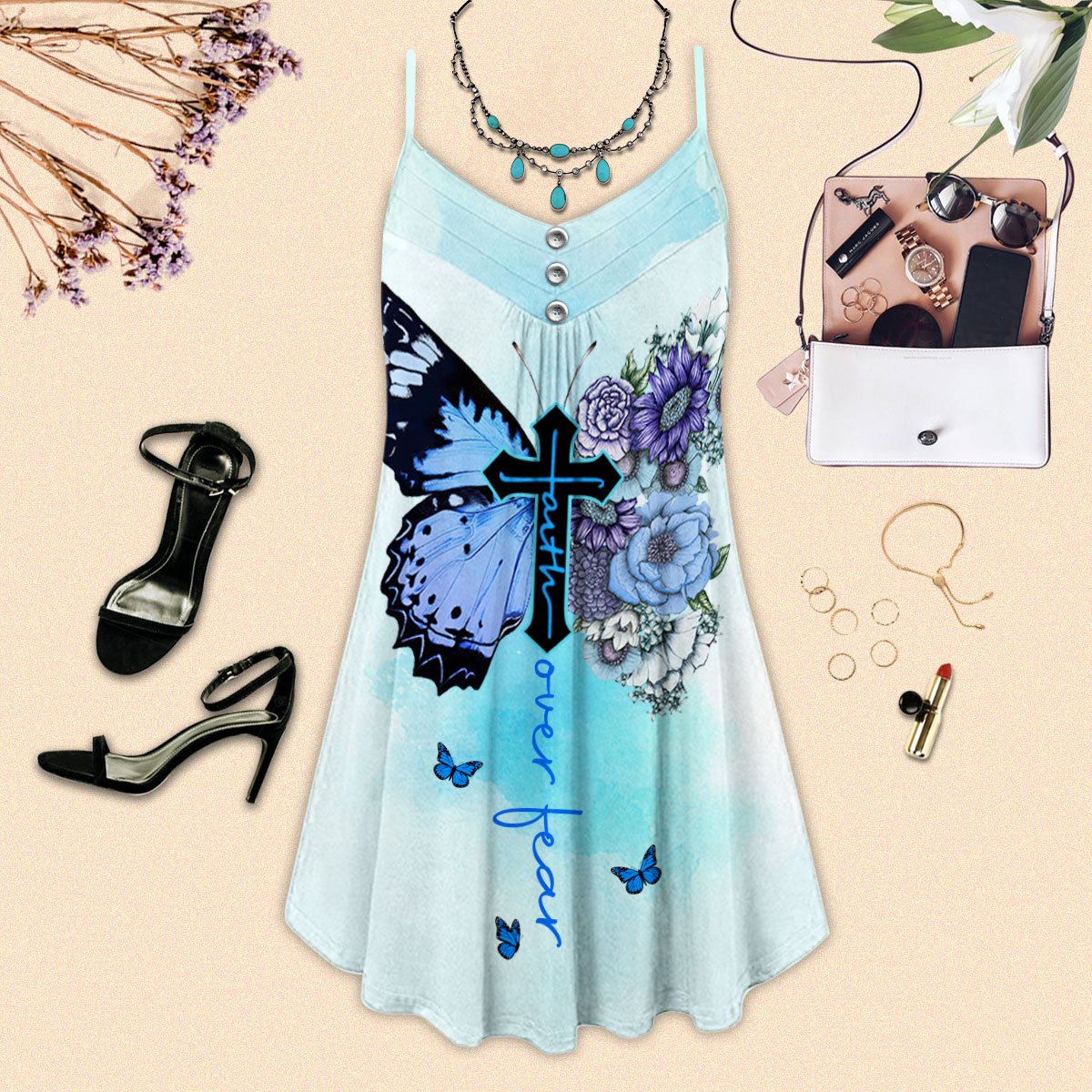 Blue Butterfly Faith Over Fear &#8211 Summer Dress