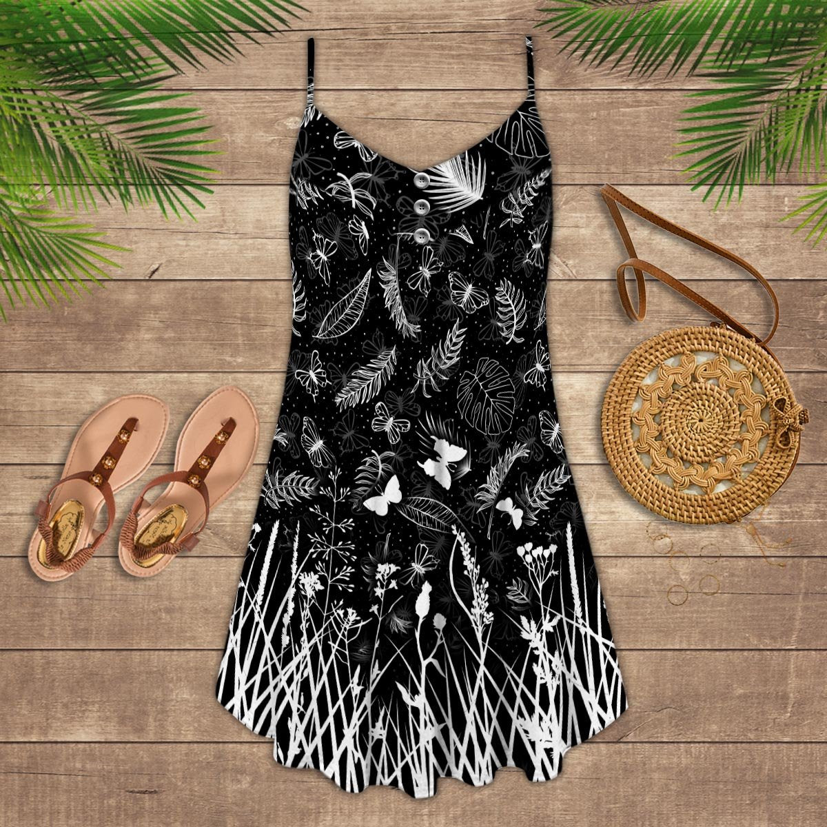 Butterfly Black And White Grass &#8211 Summer Dress
