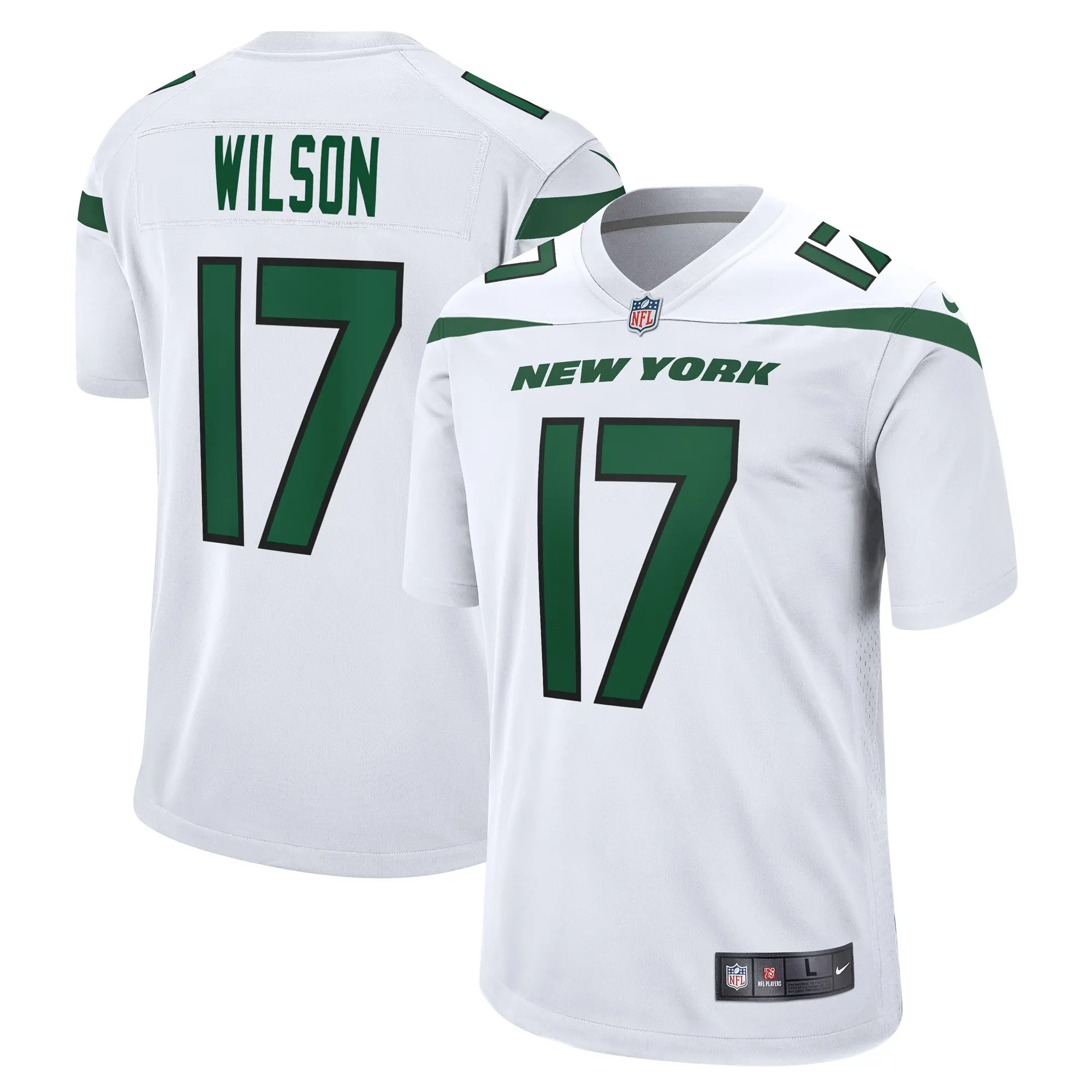 Men’s Nike Garrett Wilson White New York Jets Game Player Jersey – 9X Print