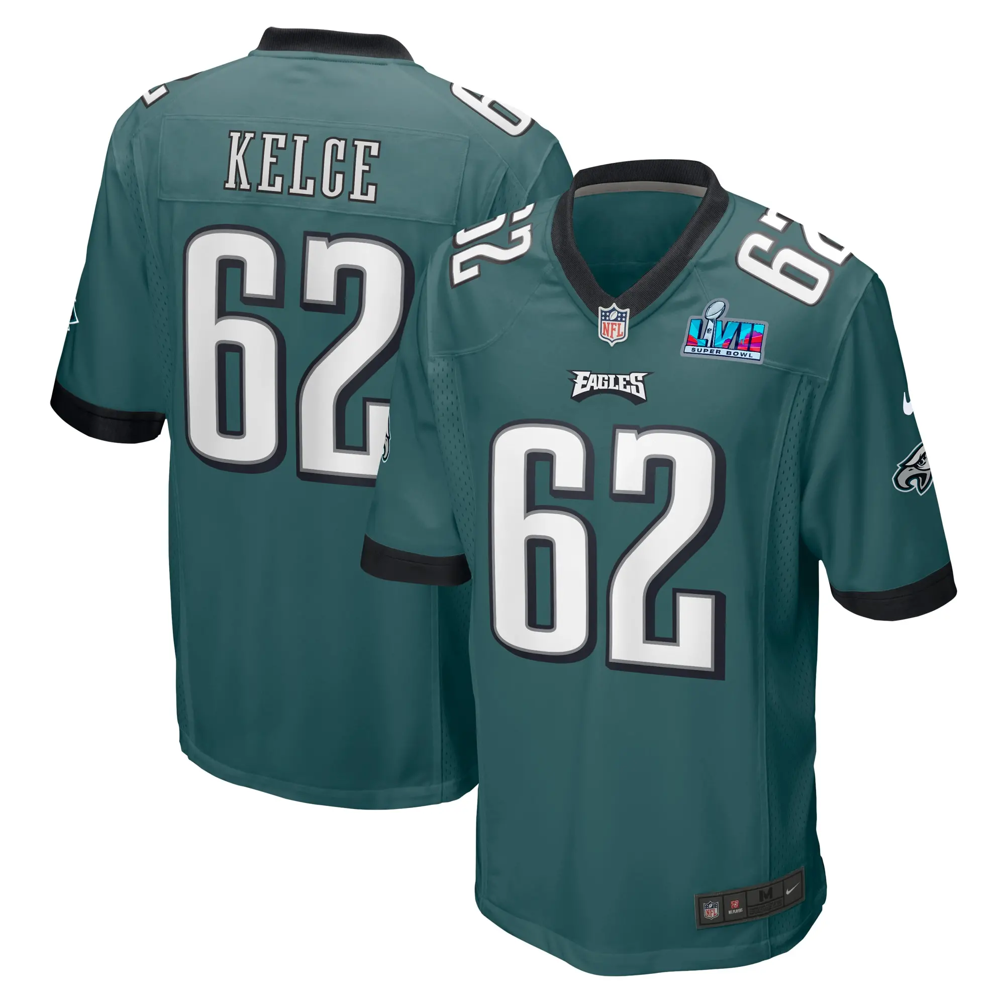 Mens Philadelphia Eagles Jason Kelce Nike Midnight Green Super Bowl Lvii Patch Game Jersey